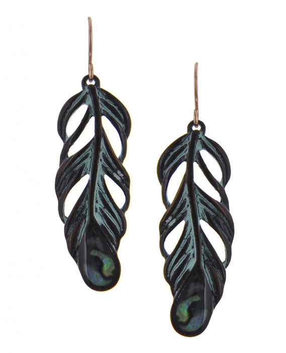 Abalone Feather Earrings - Patina