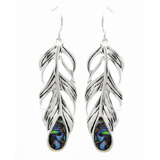 Abalone Feather Earrings - Silver