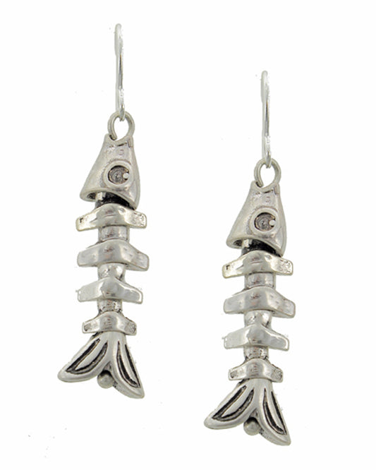 Fish Skeleton Earrings - Silver