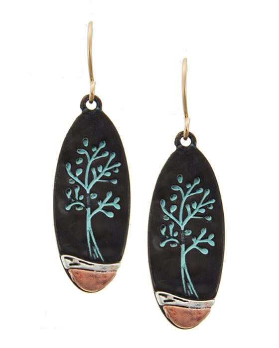 Oval Tree of Life Earrings - Patina