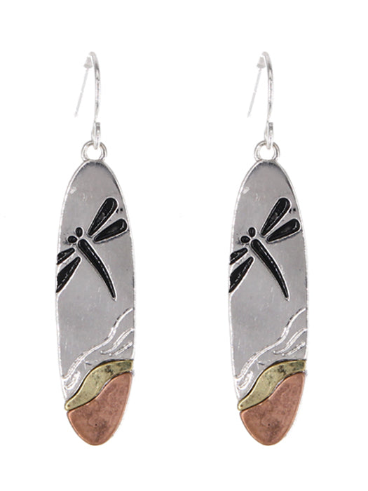 Oval Dragonfly Earrings - Silver