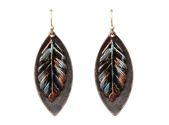 Double Copper Color Leaf Earrings