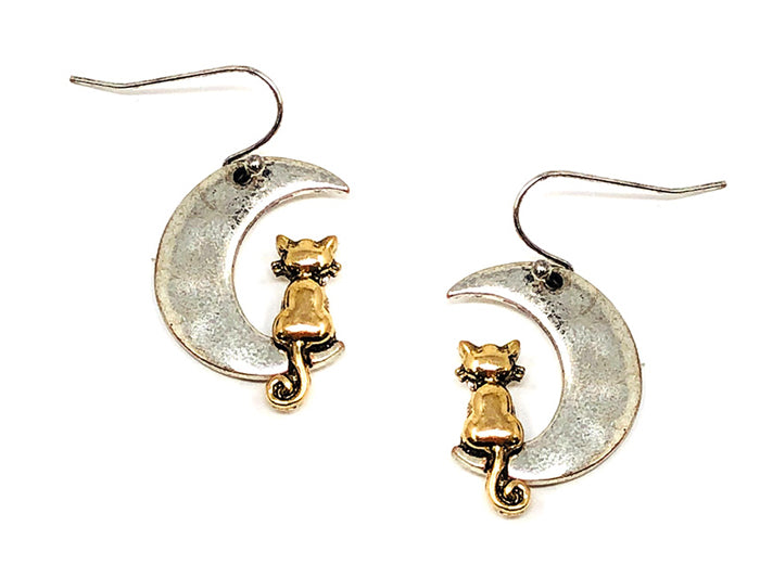 Cat/Moon Earrings - Silver/Gold