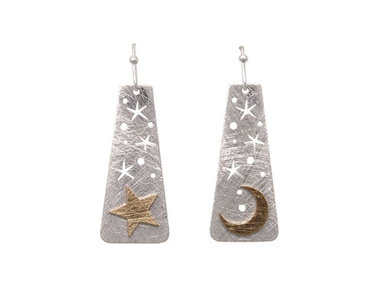 Moon/Star Pyramid Earrings - Silver