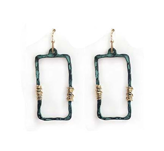 Rectangle w/ Wire Earrings - Patina