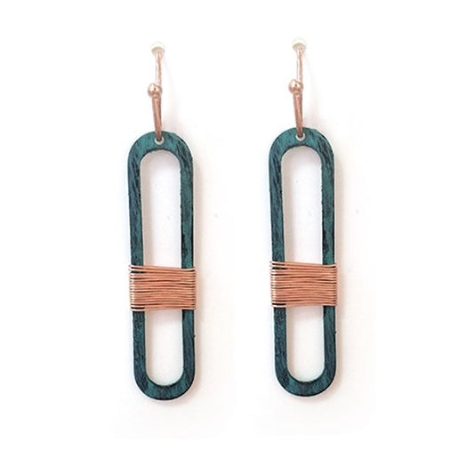 Long Oval w/ Wire Earrings - Patina