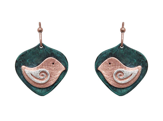 Bird Earrings - Patina