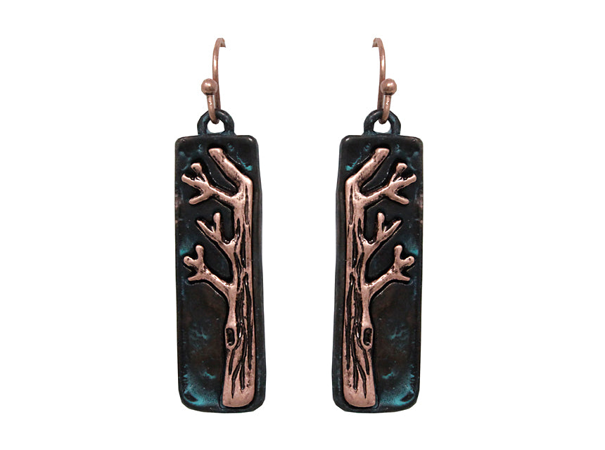 Half Tree Earrings - Patina