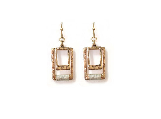 Double Rectangle w/ Wire Earrings - Gold