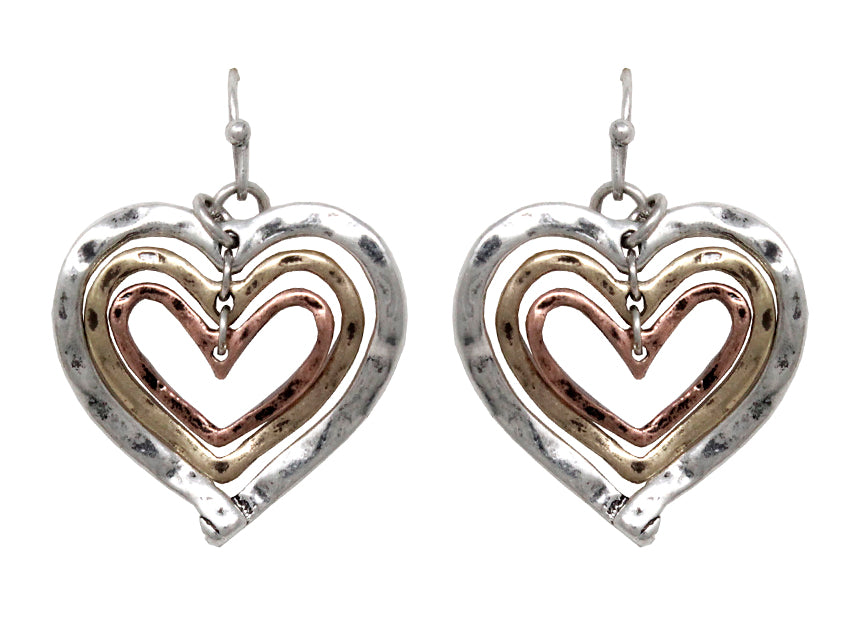 Triple Embedded Hearts Earrings - Multicolor