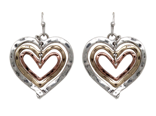 Triple Embedded Hearts Earrings - Multicolor