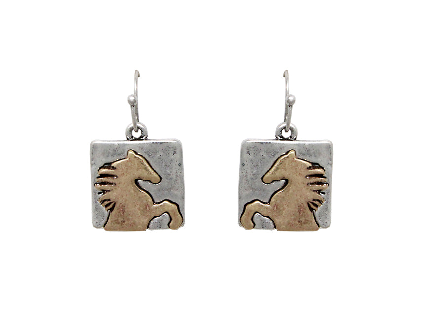 Horse in Squares Earrings - Multicolor