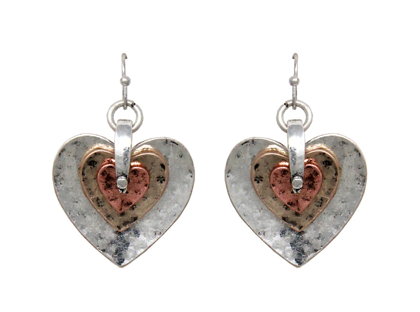 Triple Embedded Heart Earrings - Multicolor