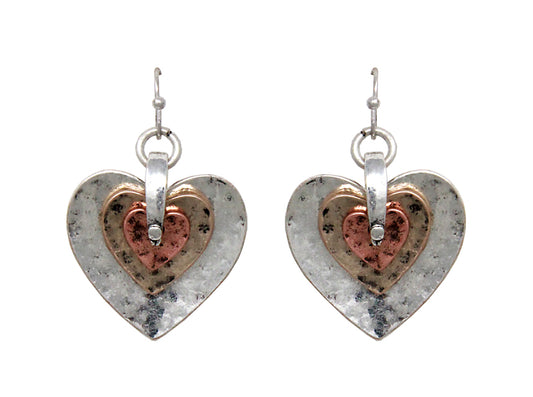 Triple Embedded Heart Earrings - Multicolor