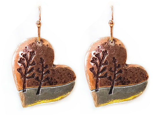 Trees on Heart Earrings - Silver w/ Copper