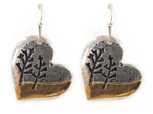 Trees on Heart Earrings - Silver w/ Gold