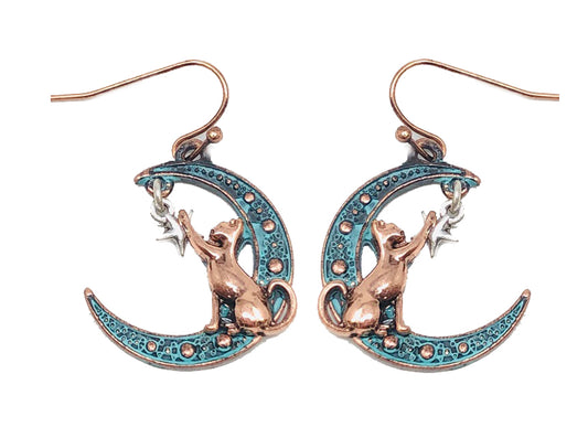 Cat w/ Moon/Star Earrings - Multipatina