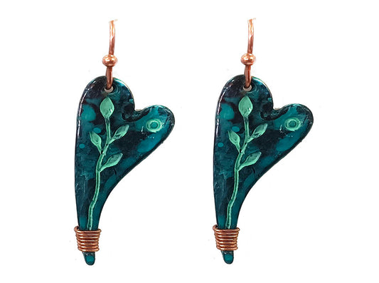 Flowers On Heart Earrings - Patina