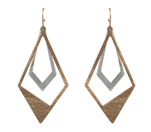 Double Diamond Shape Earrings - Gold