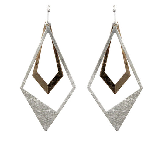 Double Diamond Shape Earrings - Silver