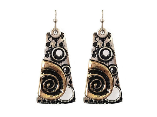 Pyramid Shape w/ Swirls Earrings - Silver