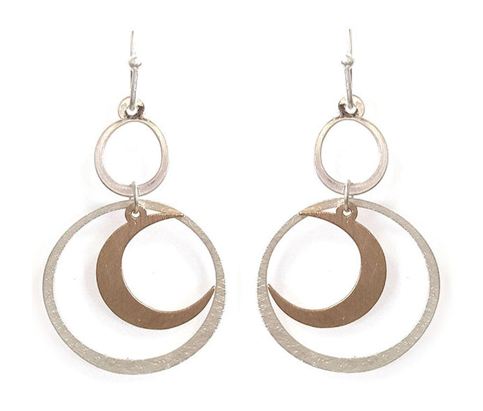 Double Circle w/ Moon Earrings - Silver