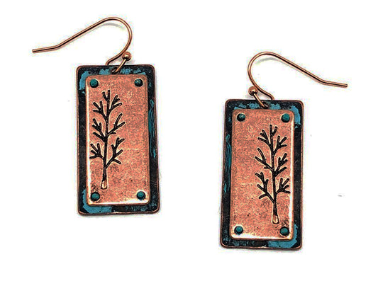 Rectangle Tree Earring - Patina//Copper