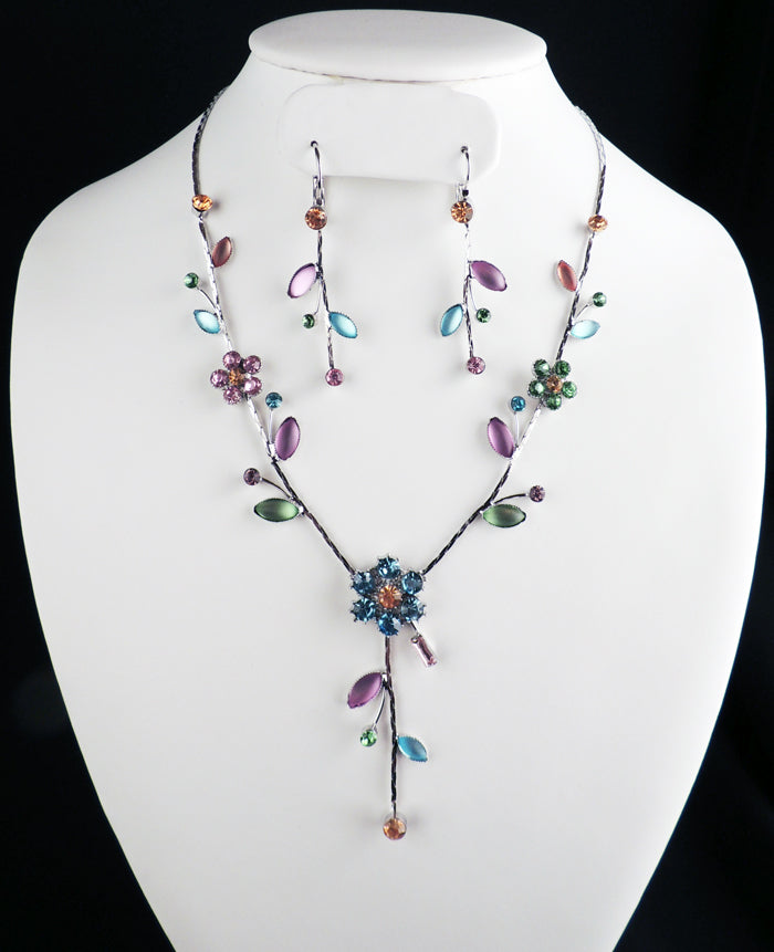 Light Multicolor Flower V Design Necklace/Earring Set