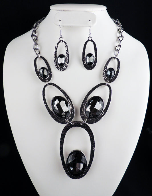 Five Ovals Necklace/Earring Set - Black