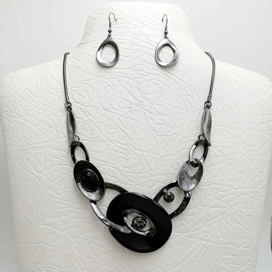 Black Colored Ovals/Crystals N/E Set