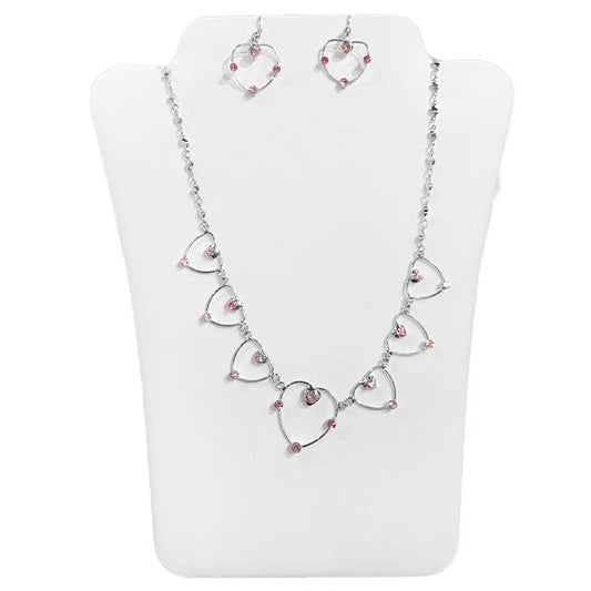 Chain Of Hearts - Pink Crystals - N/E Set