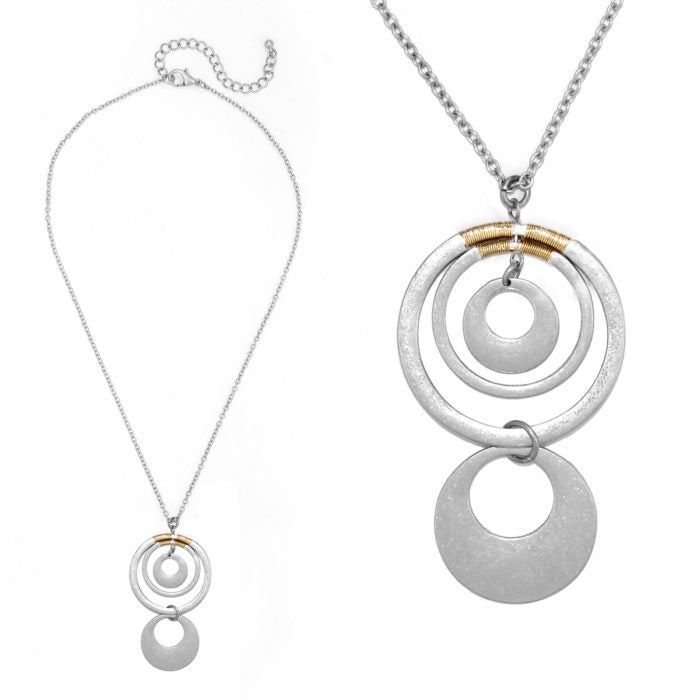 Triple Embedded Circle w/ Hanging Circle Necklace