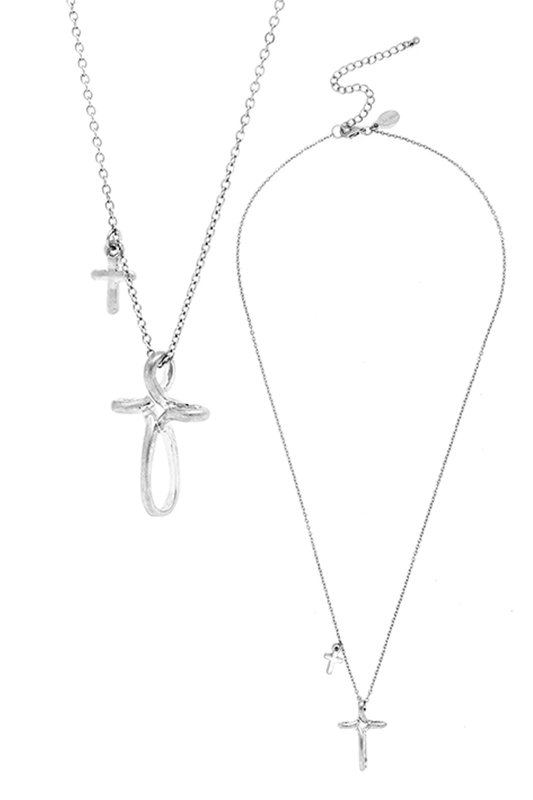 Swirl Cross - Silver Necklace