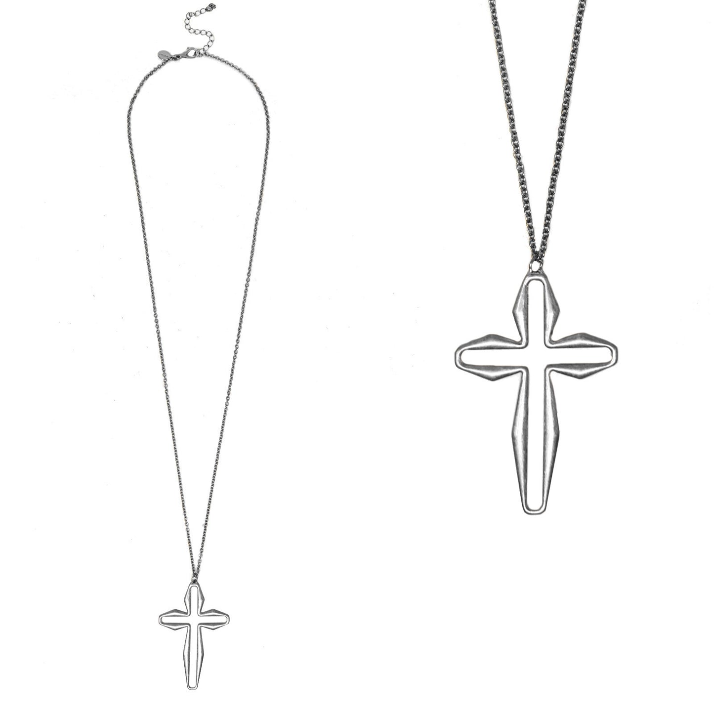 Long - Cutout Cross - Silver Necklace