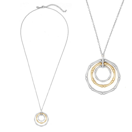 Long - Bamboo Circles - Silver/Gold Necklace