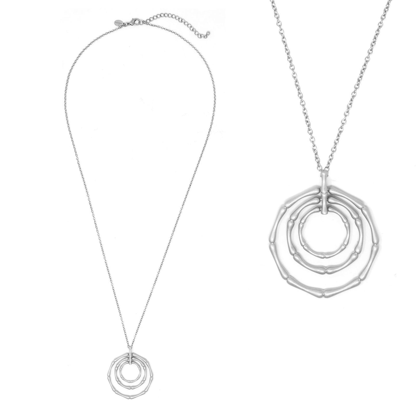 Long - Bamboo Circles - Silver Necklace