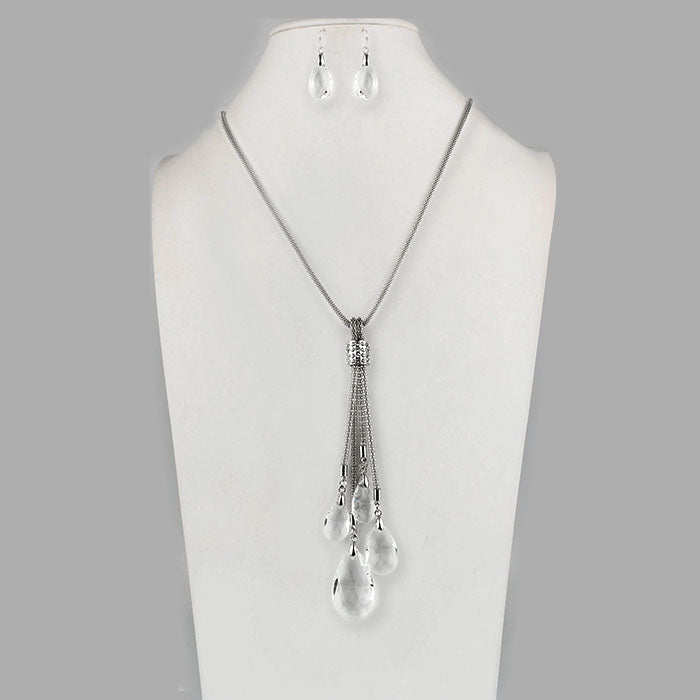 Long - Crystal Teardrop Cluster Necklace