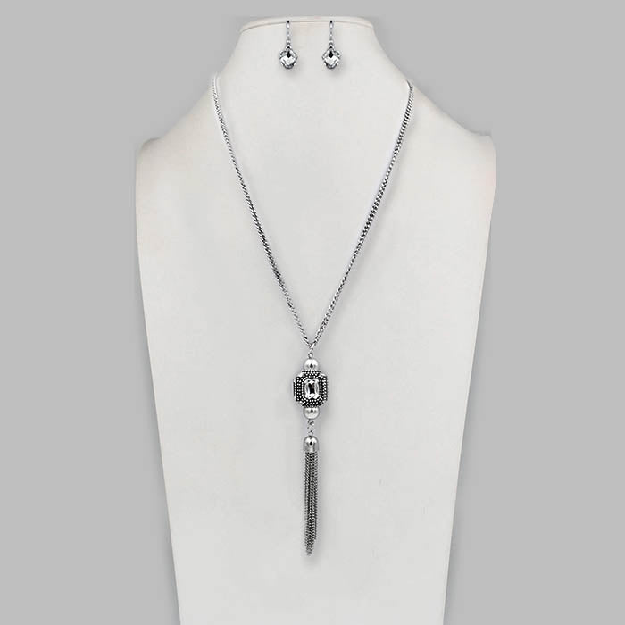 Crystal Cube w/ Tassel Necklace