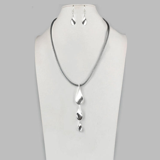 Triple Twisted Spoons on Gray Cord Necklace