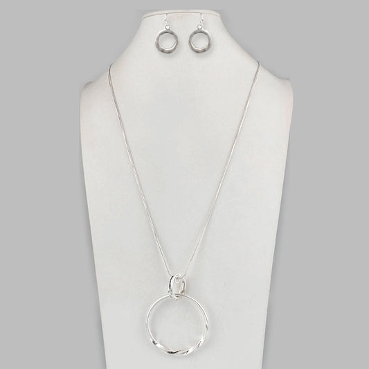 Long - Twisted Circle - Silver Necklace