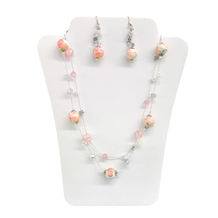 Threaded Light Pink and White Bead N/E Set