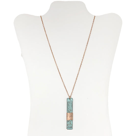 Vert. Rectangle w/ Wire - Patina Necklace