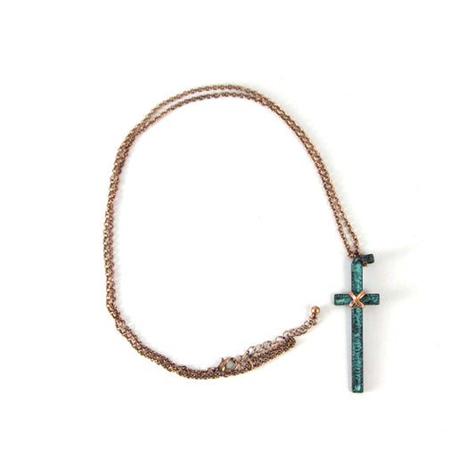 Long Cross w/ Wire - Patina Necklace