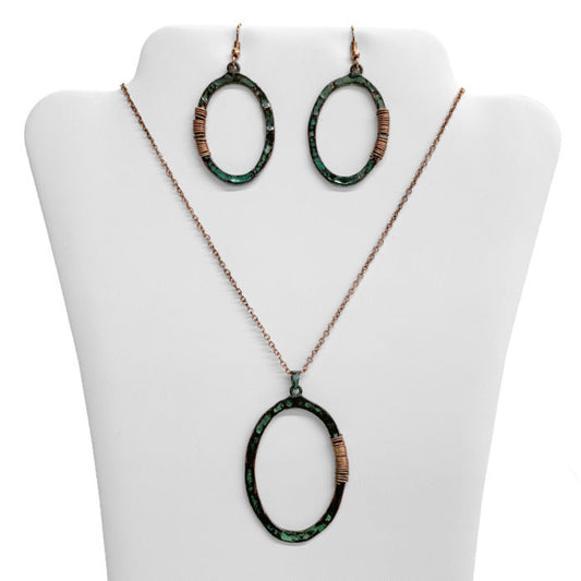 Oval with Wire Wrap - Patina N/E Set