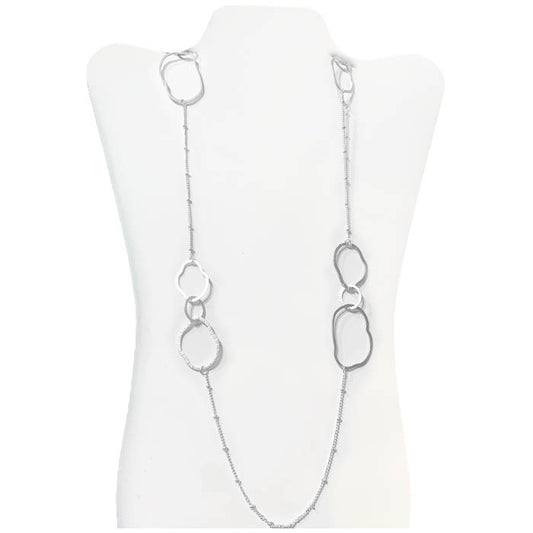 Long - Triple Loop - Silver/Hematite Necklace