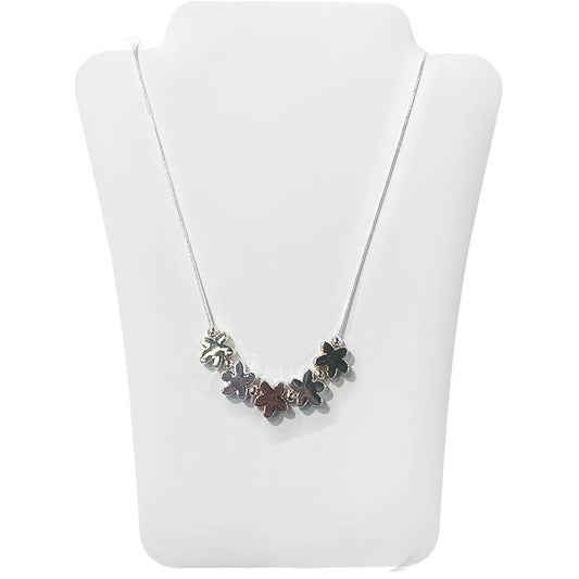 Five Metal Flowers - Multicolor Necklace