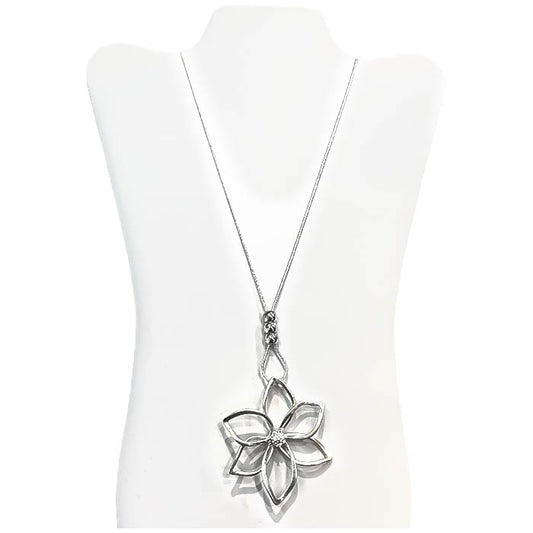 Flower - Silver - Long Necklace