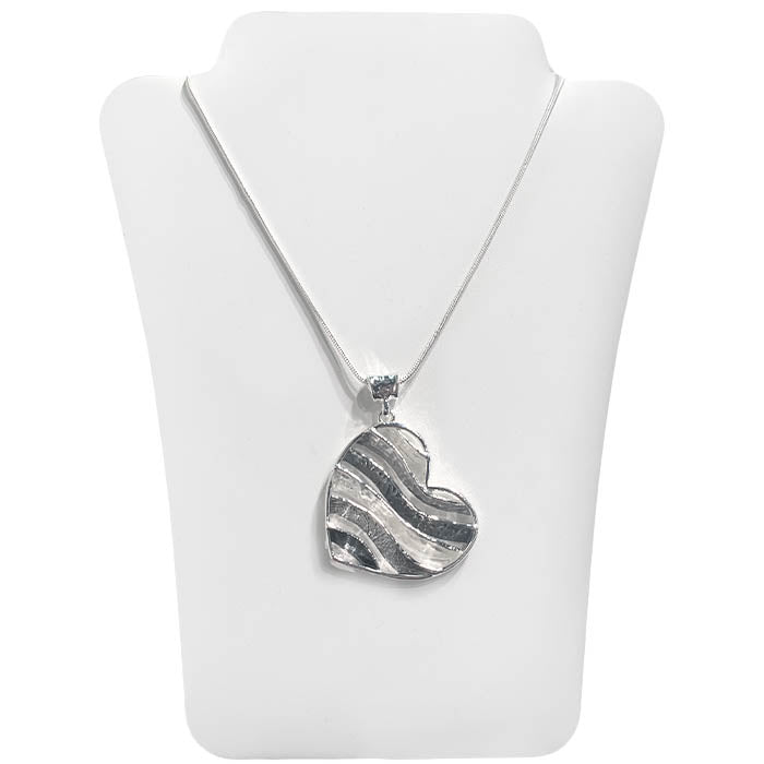 Cutout Heart w/ Stripes - Grays/White Necklace