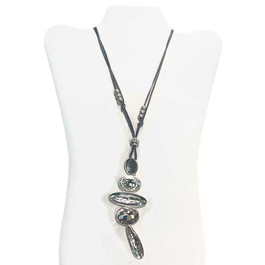 Long - Five Stacked Pendants w/ Crystals Necklace