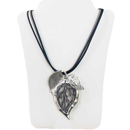 Triple Metal Leaves on Double Cords Necklace